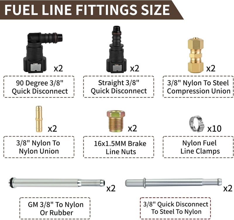 MuHize 3/8" Fuel Line Kit (25 Ft) - Upgraded 3/8 Nylon Tubing + Steel Fittings | Automotive Universal Fit for Gas/Vacuum/Water/Air - Cut to Size Hose - Image 5